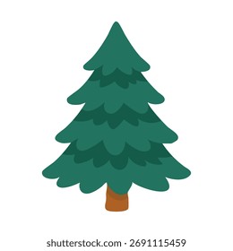 Árvore de abeto verde escuro simples em estilo plano macio, ilustração mínima de inverno no fundo branco.