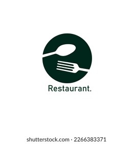 Simple dark green restaurant logo with spoon and fork image icon
