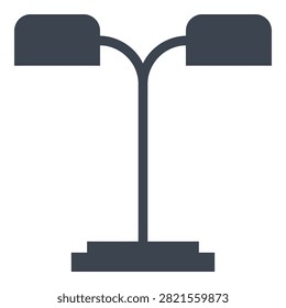 Simple dark grey desk lamp with two adjustable heads on a rectangular base isolated on white