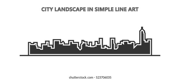 Simple Dark grey line of city landscapes in vector illustration on white background