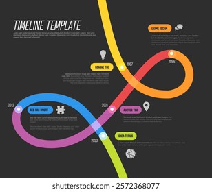 Simple Dark Loop thick timeline template with vibrant colors display key events from the company history. Timeline is visually engaging, emphasizing each milestone with a unique hue.