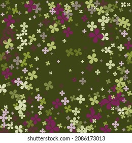 Simple Dark Lucky Summer Green Confetti. Bright Flowers Clovers Greenery Illustration. Holidays Vibrant Saint Patrick Fourtune Pastel Background. Spring Purple Nature Floral Vivid Picture.