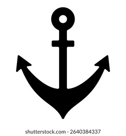Simple dark navy anchor icon, representing marine themes, sailing, nautical adventures and maritime stability. Vector illustration