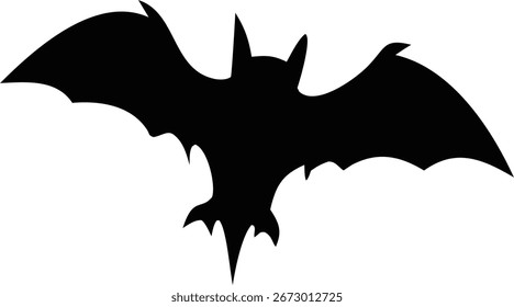 Una silueta simple y oscura de un murciélago en vuelo contra un fondo completamente negro.