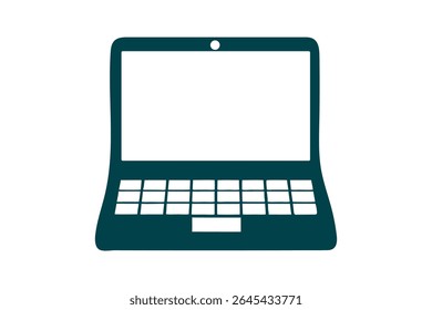 Simple dark teal laptop icon with a white screen and keyboard, isolated on a white background