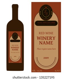 Simple dark wine bottle label design. Place for your text (alcohol level, volume, winery name, region, year etc)