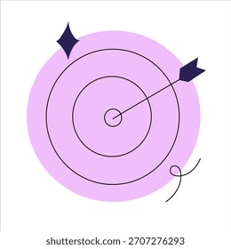 Ein einfaches Dartboard mit einem Pfeil im Doodle-Stil. Zielerreichungskonzept, Vektorgrafik