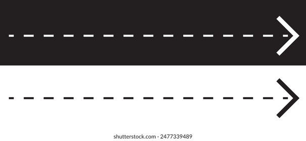 Simple dashed arrow icon on a white and black background. vector illustration.