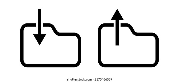 Simple data download and upload folder icon set. Vector.