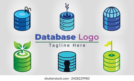 Simple Database Logo Pack, Database Icons Combined with Swimming Pool, Techno Bullseye, Globe, Nature, Keyhole, Golf Course