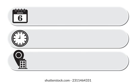 Sencillo símbolo de fecha, hora, dirección, o lugar de iconos , aislado en un fondo blanco. Plantilla simple para el evento