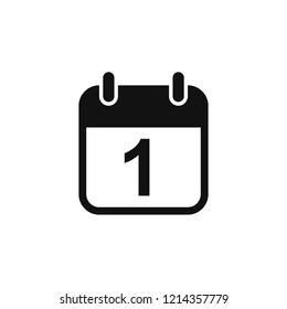 Simple day 1 calendar icon, notification, alert, popup, planner, vector illustration