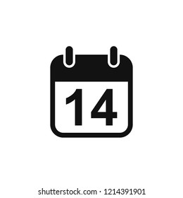 Simple day 14 calendar icon, notification, alert, popup, planner, vector illustration