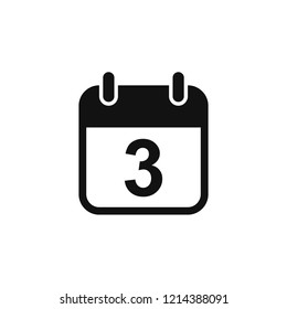 Simple day 3 calendar icon, notification, alert, popup, planner, vector illustration