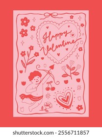 A simple Valentine’s Day poster featuring minimal heart and floral patterns, perfect for modern decorations, cards, or social media designs.