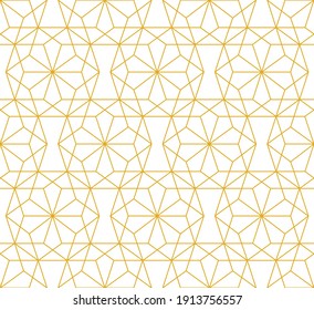 Simple decadon repeating outline pattern in gold makes a 3d effect on a white background, geometric vector illustration
