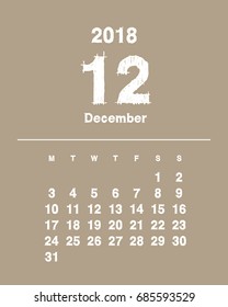 Simple December 2018 calendar. Week starts from Monday.