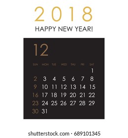 Simple December 2018 calendar. Week starts from Sunday.