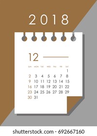 Simple December 2018 calendar. Week starts from Sunday.
