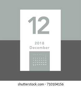 Simple December 2018 calendar. Week starts from Sunday.