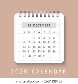 Simple December 2020 calendar. Week starts from Sunday.