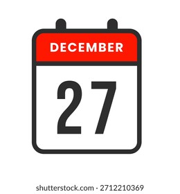 Einfaches Symbol am 27. Dezember, das den siebenundzwanzigsten Tag für die Organisation von Zeitplänen, die Planung von Ereignissen, das Festlegen von Erinnerungen und das Nachverfolgen von Aufgaben markiert.