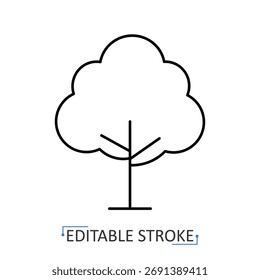 Ein einfaches Laubbaum-Symbol in einem minimalistischen Linienstil mit editierbarem Strich. Wald-Natur-Symbol, grüne Park-Pflanze, Garten im Freien, Umweltökologie, Holz Laub, Leben.