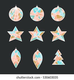 Simple decoration elements for Christmas in geometric style.