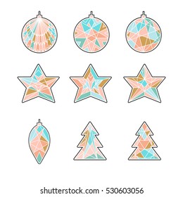 Simple decoration elements for Christmas in geometric style.