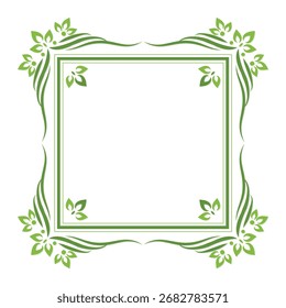 Simple Decorative Floral Frame Border with Green Leaves Ornament