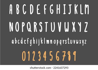 Simple decorative font handwritten, letters, numbers written with marker, ink. Calligraphy, lettering.