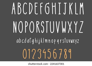 Fuente decorativa simple manuscrita, fuente de pincel Sans Serif. Letras aisladas, números con marcador, tipografía linda. Caligrafía, letras.