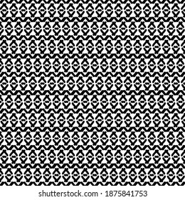 Simple decorative graphics, in black and white, with zigzags, rhomboid signs and dots. Wallpaper pattern. Wrapping paper.