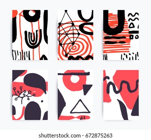 Simple decorative handmade backgrounds for design project, cover with isolated elements in clipping mask