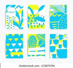 Simple decorative handmade backgrounds for design project, cover with isolated elements in clipping mask