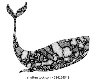 simple decorative illustration drawing whale swimming decorative skin