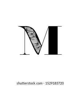 Simple decorative letter M logo vector design template with line element on black. Great for company logo,wall art print,business sign,branding,etc.