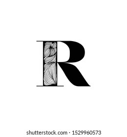 Simple decorative letter R logo vector design template with line element on black. Great for company logo,wall art print,business sign,branding,etc.