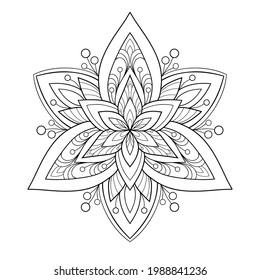 Mandala decorativa sencilla con motivos florales sobre un fondo blanco aislado. Para colorear páginas de libros.