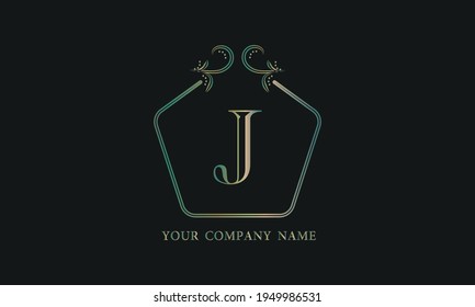 A simple decorative monogram with the alphabet letter J. A sign of a company, boutique, restaurant, business, etc.