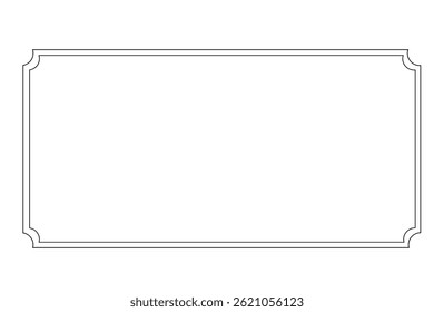 Simple decorative rectangular frame with vintage corner accents in black outline on clean white background