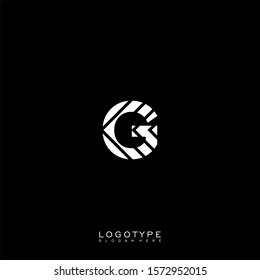 simple decorative white striped G logotype isolated on black background.