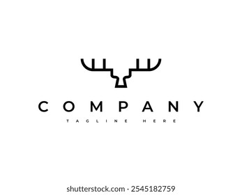 Logotipo simples chifres de veado em um estilo de linha minimalista, ideal para marcas de aventura e ao ar livre, organizações de vida selvagem e empresas inspiradas na natureza que procuram um olhar elegante e rústico