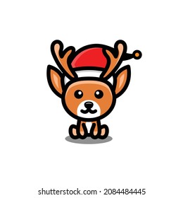 Simple Deer Cartoon in white background , vector logo design template