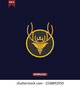 Simple deer head with horn and crown concept logo vector design