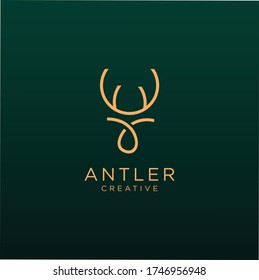 Simple Deer Logo Linear vector, Horns, , moose, Cervinae,muntjac, fallow deer, chital, Capreolinae, reindeer, chevrotains And deer Line Logo vintage luxury Design Illustration.