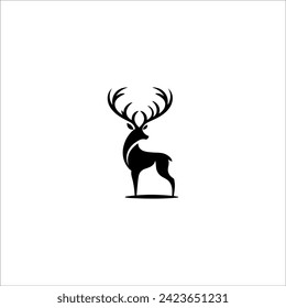 Einfaches Hirschlogo, Silhouette, schwarzer Flachbildschirm auf weißem Hintergrund