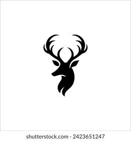 Simple Deer Logo Silhouette Black Flat Vector On white background