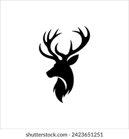 Simple Deer Logo Silhouette Black Flat Vector On white background