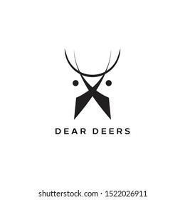 simple deers head idea logo design. vector icon illustration inspiration with negative space logo